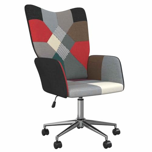 QJBSAVVA Relaxsessel Patchwork Stoff - Höhenverstellbarer Wohnzimmerstuhl mit Rollen und 360 Grad Drehung - Komfortabler Polstersessel Bürostuhl für Home Office und Wohnzimmer - Dunkles Design