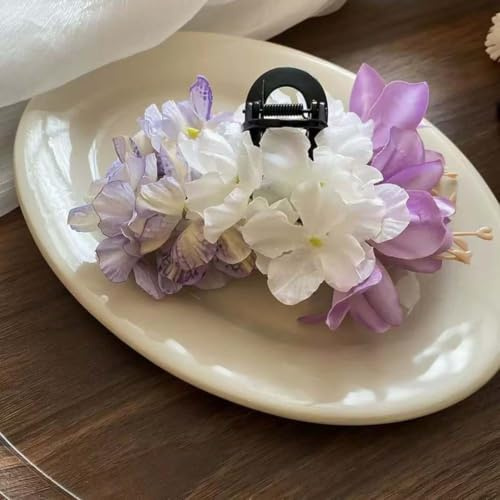 PureBowlic Tygblomma Hårklämma För Kvinnor, Levande Färg Hårtillbehör För Daglig Användning, Fester Och Rollspel, Kompakt 12X5cm Stylingsklämma För Halv Updo, Fläta Eller Tofs (Lila)