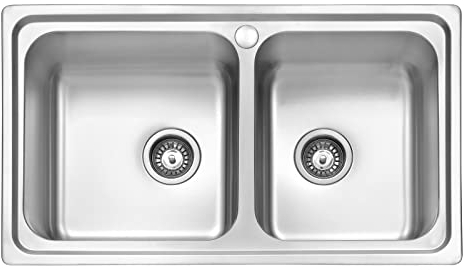JASSFERRY Lavello da cucina 2 Vasca doppia in Acciaio Inox Spazzolato, incasso Lavandino, con set di rifiuti