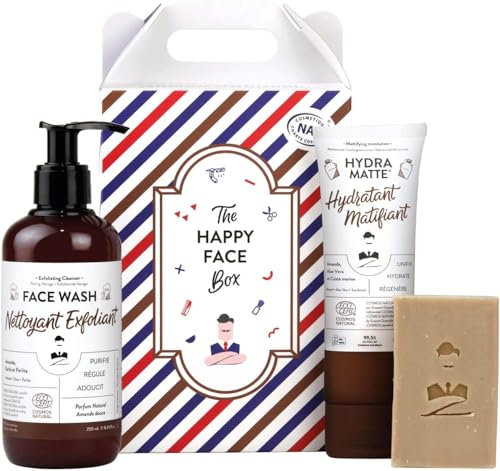 Coffret de soin pour homme de Monsieur BARBIER | Français, Naturel et Végan | Visage & Peau | Crème Hydratante Matifiante, Nettoyant Exfoliant et Savon Surgras Rhassoul | Kit cadeau beauté