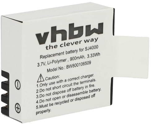 vhbw batería Compatible con Apeman A60, A70, A80 cámara de vídeo, videocámara (900mAh, 3,7V, Li-Ion)