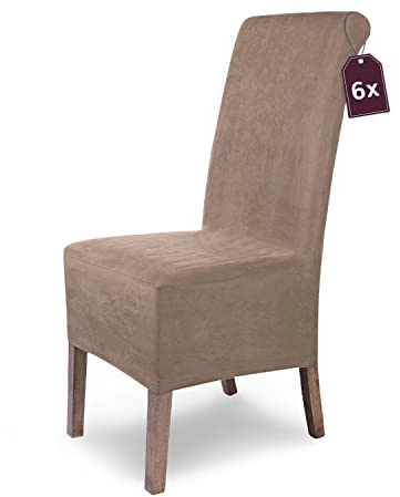 Scheffler Home Stuhlhussen Taupe 6er Set Velours Stretch Leon
