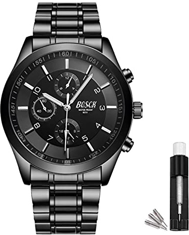 BOSCK Analog herrklocka (utan kronografi), mode 32 m vattentät sportklocka, anti-rep-klocka armbandsur män rostfritt stål kvartsklocka, Casual Business herrklocka