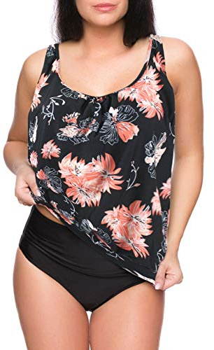 Octopus Figurumspielende damen bademode tankini set med hög midja slip Schwarz f5455