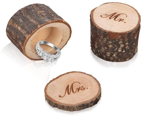 2 Stück Holz Ring Box, Ringkissen Hochzeit Holz 2 PCS Ringschatulle Hochzeit Holz Ringbox, Wood Holz Ringbox, Handgefertigte Ringschatulle Ring Box, Ringkästchen für Hochzeit