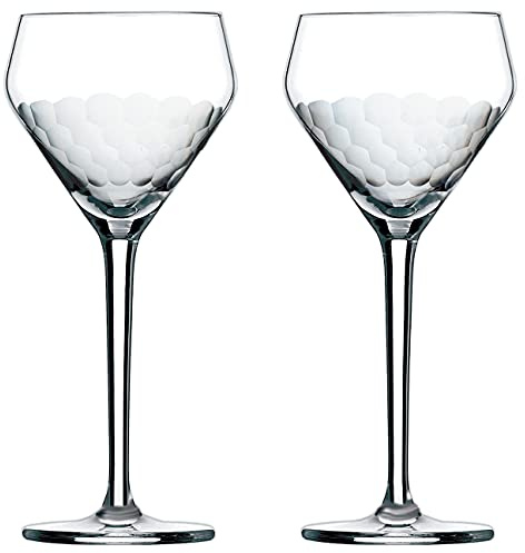 Amehla x The Educated Barfly Collection Coupe Glass Handblown Teardrop Nick and Nora Cocktail Glass - 6-ounce, Set of 2 Martini Glasses for Up Cocktails (Hand-Etched Honeycomb)