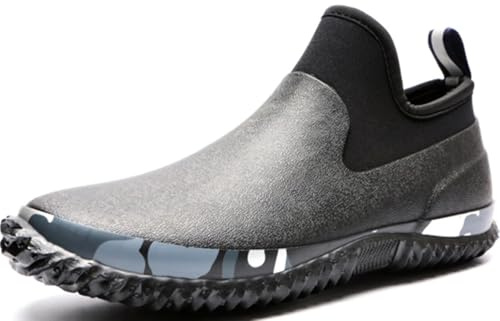 GILKUO Botas de Agua Hombre Cortas Bajas Botas de Goma Neopreno Lluvia Botines Impermeable Wellington Boots Chelsea Wellies Negro Talla 43