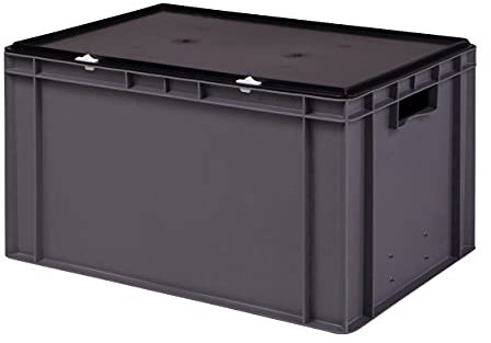 1a-TopStore Stabile Profi Aufbewahrungsbox Stapelbox Eurobox Stapelkiste mit Deckel, Kunststoffkiste lieferbar in 5 Farben und 21 Größen für Industrie, Gewerbe, Haushalt (grau, 60x40x33 cm)