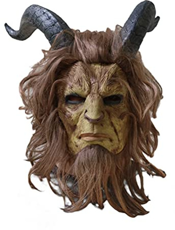 JIAHEY La Bella y la Bestia, máscara de Halloween con peluca de cuernos de bestia, cosplay fiesta para adultos, accesorios de rendimiento para carnaval