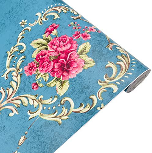 Yifasy 2 Pack Shelf Liners Blue Royal Floral Removable Drawer Lining Papers Furniture Cabinet Decorative Vinyl Film 17.7 Inch Wide