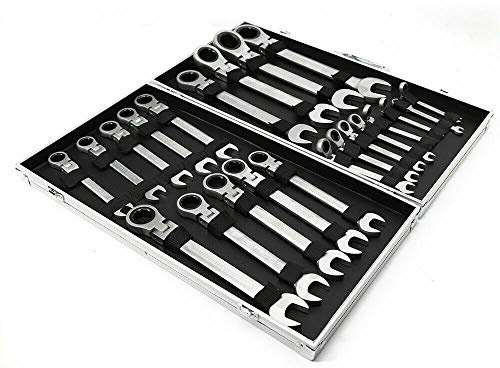 Frederimo 6-32 mm Gelenk Ringmaul Ratschenschlüssel Set, 22 stück aus Chrom Knarrenschlüssel Gabelschlüssel Ratschen Satz Ring Maul Ratsche Schlüssel mit Werkzeugkoffer