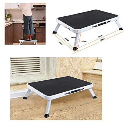 Échelle à 1 Marche Échelle Pliante Antidérapante en Acier Escabeau de Camping Pliable Tabouret Pliant Poids Max 150kg