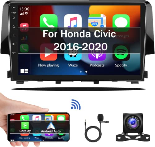 Android 13 Car Stereo Radio for Honda Civic 2016 2017 2018 2019 2020 with Wireless CarPlay Android Auto 1G+32G 9 Inch Touchscreen Bluetooth GPS Navigation WiFi HiFi FM Backup Camera MIC