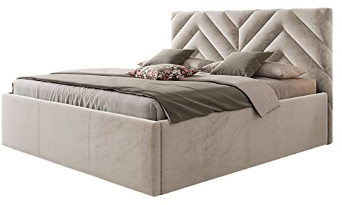 Mirjan24 Polsterbett Andawe, Bettkasten mit Gasdruckfedern, Lattenrost mit 2 verstellbare Füße, Doppelbett, Metallfüße, Bett mit Polsterkopfteil, Bettgestell, Ehebett (Fresh 01, 160 x 200 cm)