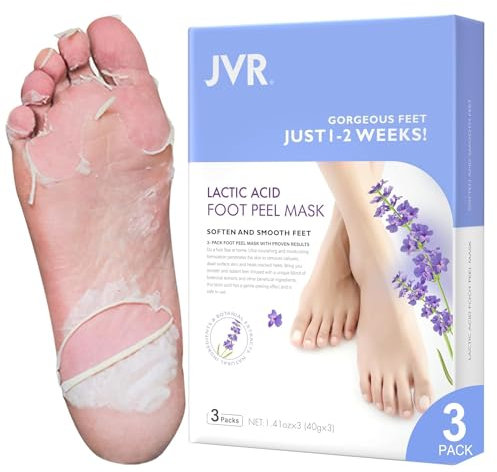 JVR Fußmaske, 3 Paar Milchsäure Fußpeeling Maske, Feuchtigkeitsspendende Fussmaske, Hornhaut Socken, Natürlich Sanft Fußpflege, zur Entfernung von Abgestorbene Haut, Repariert Raue Fersen (Lavendel)