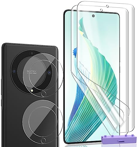 Zerrshoo Protector de Pantalla para Honor Magic 5 Lite, HD Película Protectora 2 Piezas y Cristal Templado Protector Cámara 2 Piezas, Antiarañazos, Antihuellas, Cobertura Completo, Instalación Fácil
