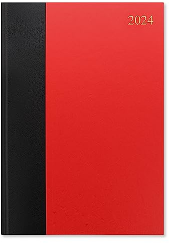 Letts Standard Terminplaner 2024, A4, zwei Seiten pro Tag, Rot/Schwarz