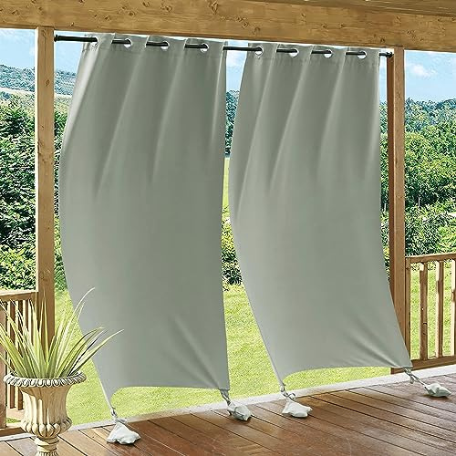 RYB HOME Outdoor Curtains for Patio Windproof with Weighted Bags, Waterproof Blackout Draperies for Outside Living Screen Porch Balcony Gazebo Sunroom Pool, W 52 x L 84, Sea Green, 2 Panels