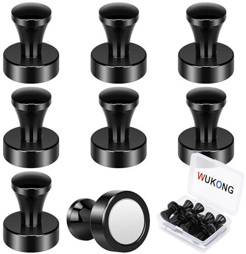 Wukong Neodym Magnete Starker Halt, 16×20mm | 8 Stück Starke Magnete Push Pins, Whiteboard Magnet Schwarz für Magnettafel, Kühlschrank und Büro