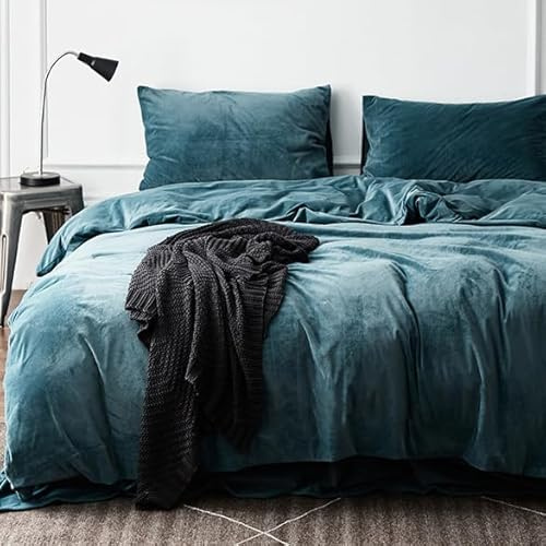 Michorinee Winter Plüsch Bettwäsche Set 135x200 cm 4teilig Petrol Blau | Oeko‑Tex Winterbettwäsche, Cashmere Touch, Flauschig & Warme Coral Fleece, 2 Bettbezug 135x200 cm + 2 Kissenbezug 80x80 cm