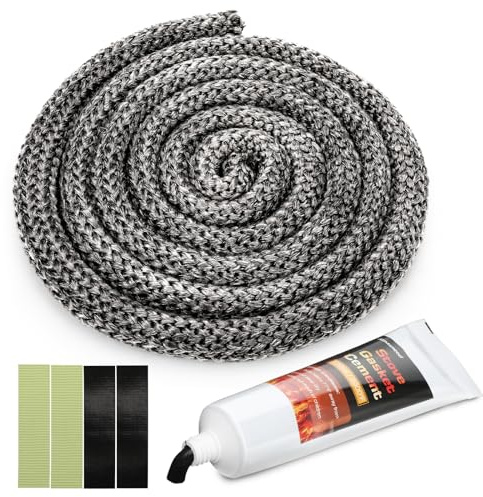 Xmasneed Wood Stove Gasket Kit, 1/2'' Wood Stove Door Gasket, Graphite Impregnated Fiberglass Wood Stove Rope Gasket, High Temperature Resistant, Wood Stove Parts Accessories with Glue, 98 inch Long