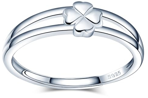 MICMIF Anello con Quadrifoglio in Argento 925 per Donna, Anello a Doppio Strato Anello Regolabile, Anelli Portafortuna Gioielli Regalo per Donna Ragazze