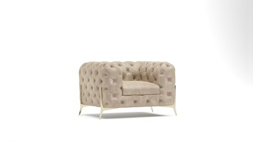 S-Style Möbel Casero Chesterfield-Sessel Für Wohnzimmer Loungesessel Cocktailsessel Wartezimmer Einzelsessel Mit Goldenen Metallfüßen Sofa Sessel & Stühle Lounge Beige 125x100x75 cm