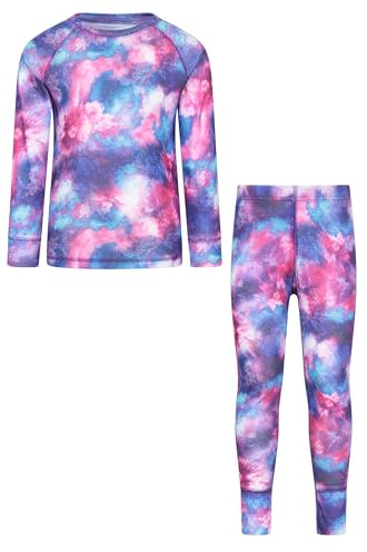 Mountain Warehouse Talus Printed Kids Top & Pant - Lightweight Baselayer Girls & Boys Winter Set, Quick Dry Bottom & Tee, Wicking - Best for Winter, Outdoor, Travelling Dark Purple Kids Size 7-8 Years