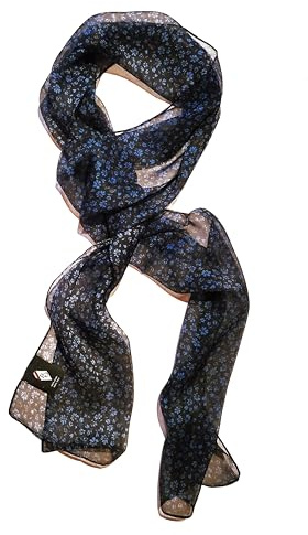Posh Gear Damen chiffon Seiden Schal Sciallflore, schwarz mit blau aus 100% Seide