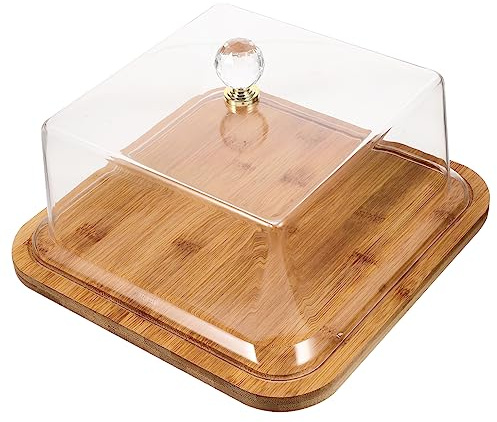 Alipis Cake Display Plate with Lid Wooden and Acrylic Cake Stand Assorted Color Simple Design Easy to Display and Keep Food Clean for Party Supplies and Home Entertaining