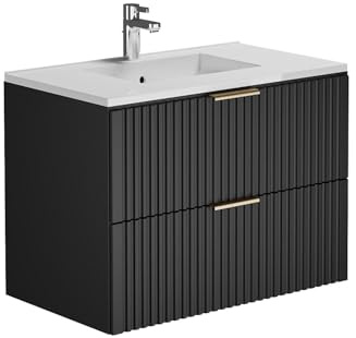 Vente-unique-Waschbeckenunterschrank hängend mit Einbauwaschbecken - Streifenoptik - Schwarz - 80 cm - ZEVARA
