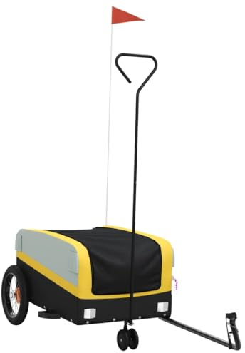 vidaXL Fahrradanhänger, Fahrrad Anhänger mit Sicherheitsflagge, Lastenanhänger für den Transport von Gepäck Pflanzen, Radanhänger Transportanhänger, Schwarz Gelb Eisen