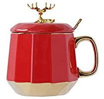 PJKUIFYX Tazzine da caffè in ceramica, tazza da caffè espresso per casa e ufficio, tazze da caffè in ceramica con coperchio della tazza, 10 Oz (colore : rosso) (rosso)