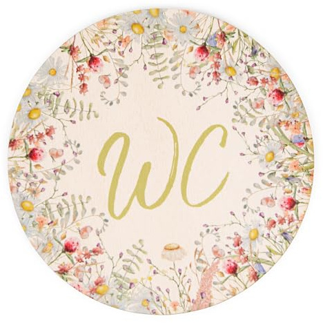 Logbuch-Verlag WC Schild Unisex Toilettenschild selbstklebend aus Holz rund 15 cm floral Türschild Toilette bunt
