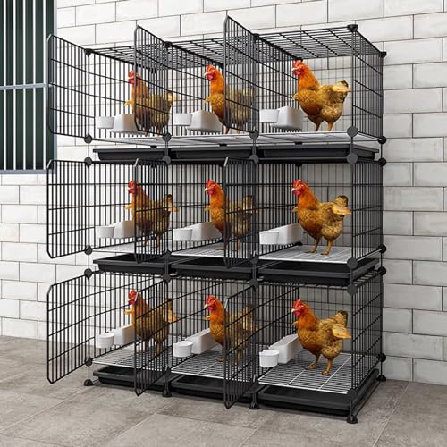 Hühnerstall mit Auslauf für 6 Hühner aus Metall Gemacht Stadtteilfütterung Platz Sparen Abnehmbares Tablett für Geflügel, Kleine Haustiere(Color:Black,Size:105 * 45 * 135cm)