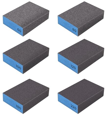 6 Stück Schleifschwamm, 60/80/100/120/180/220 Körnung Schleifschwämme Schleifblock Wiederverwendbar Schleifklotz Set zum Schleifen Holz Polieren Metall Handschleifblöcke