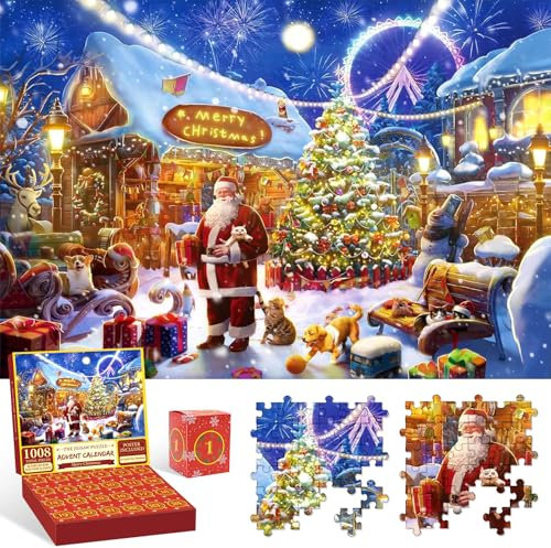 Advent Calendar 2024 Christmas Jigsaw Puzzles for Adults 24 Boxs 1008 Pieces,Christmas Advent Calendar Puzzle Countdown Calendar, Family Game for Kids Teens Adults