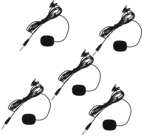 UPKOCH 5pcs Pvc Clip-on Microphones Wired Lavalier Mic with Adjustable Volume for Phone and Desktop Computer, Flexible Design for Video Chat and Recording, Black