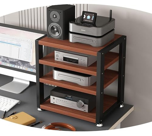 HAEKEBC 3 Tier Desktop Amplifier HiFi Rack AV Media Stand Wood Shelf Stereo Rack Corner Audio Tower Office Entertainment Stereo Component Cabinet(Teak,4 Tier)