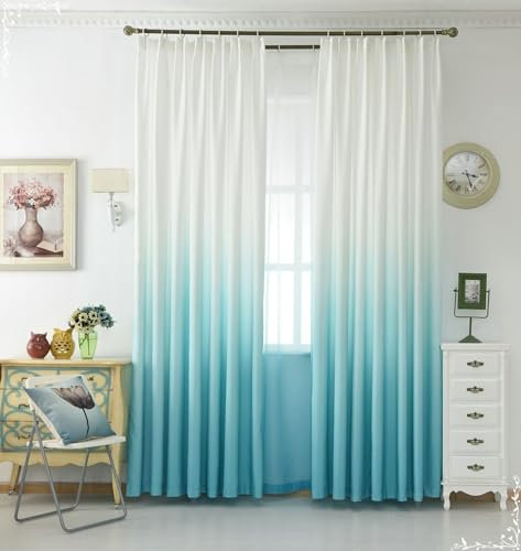 Bishilin Gardinen Halbtransparent Blau, Vorhänge mit Haken 2er Set Farbverlauf Modern 107x160CM Outdoor Gardinen und Vorhänge Wohnzimmer Pavillon Küche