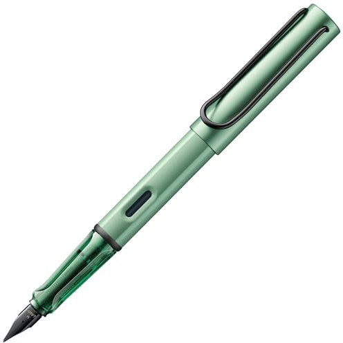 Lamy AL-star sage Füller – Füllhalter mit ergonomischem Griff & polierter Stahlfeder in Strichbreite M – leichtes Aluminiumgehäuse – inkl. Tintenpatrone T 10 blau – Rechtshänder