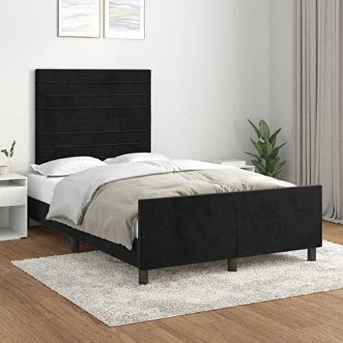 Sufrk Bettgestell mit Kopfteil Bettgestell Bettrahmen Bed Frame Bettgestell Mit Kopfteil Bett Schwarz 120x200 cm Samt