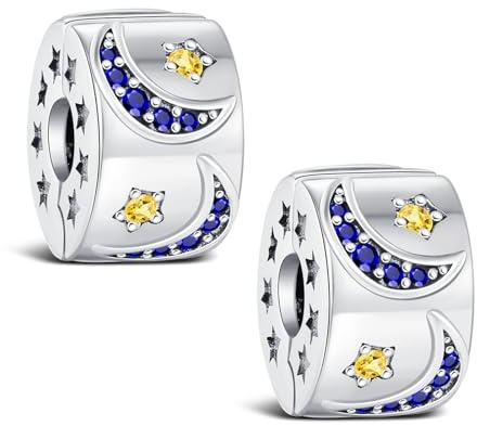KEQ 925 Sterling Silber Spacer Charms für Armbänder/Halsketten Sparkling Clips Stopper Perlen mit 5A Zirkonia Pavé CZ Bead Charm Stopper Schmuck für Frauen