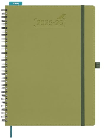 BEZEND Kalender 2026 Wochenplaner A4,18-Monate Juli 25-Dez 26,Buchkalender Ringbuch PU-Leder Softcover 1 Woche 2 Seiten mit Stifthalter - Kiwi