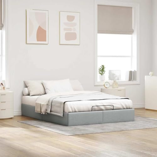 IKAYAA Boxspringbett 140 x 200 cm mit Bettkasten, Hydraulisch Stauraumbett, Polsterbett 140 x 200 cm, Bett,Bettgestell, Schlafzimmer Hellgrau Ty296