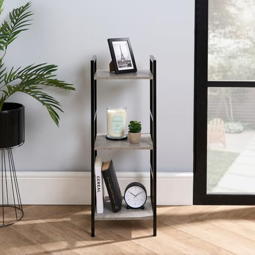 OHS Shelving Unit 3 Tiers, Office Storage Unit Standing Shelves for Living Room Bathroom Bedroom Kitchen Home Narrow Bookshelf, Grey - 80 x 30 x 24cm