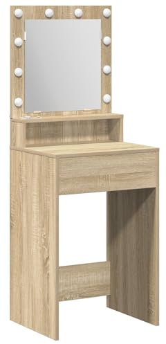 vidaXL Smyckebord med hylla Sonoma-ek 50 x 41 x 135 cm Konstruerat trä, Modern rektangulär förvaringsenhet, sovrumsmöbel, sminkbord, minimalistisk sminkplats med lampor, hållbart konstruerat trä