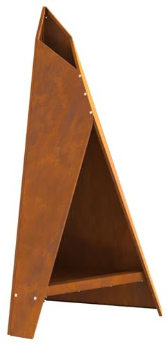 vidaXL Focolare da Esterno | Acciaio Invecchiato Forma Triangolare Costruzione Heavy Duty Accoglie 5 Tronchi Grandi Design Resistente alla Ruggine per Uso Riscaldamento Caminetti Riscaldatore Indust