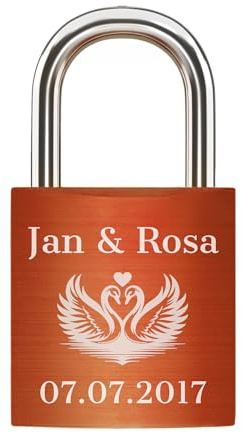 Liebesschloss mit Gravur + 2 Schlüssel - Orange - frei gestaltbares einzigartiges Liebes Schloss, personalisierbar mit vielen Motiven/Farben/Schriften - Jahrestag-Geschenk für Paare Partner