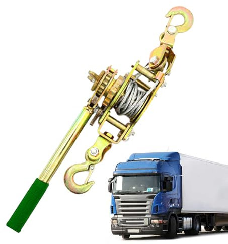 Tensor de cuerda resistente, tensor manual de alambre de trinquete con de polea de doble gancho con engranajes reforzados, tensor de cable de manivela 1-2T para levantar y asegurar